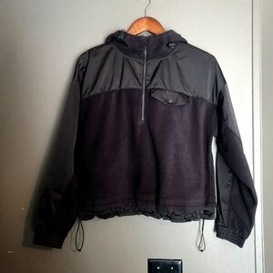 Athleta half zip pull over fleece and windbreaker crop jacket size xs black NWOT